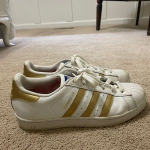 Womens adidas Superstar Athletic Shoe - Cloud White / Gold Metallic